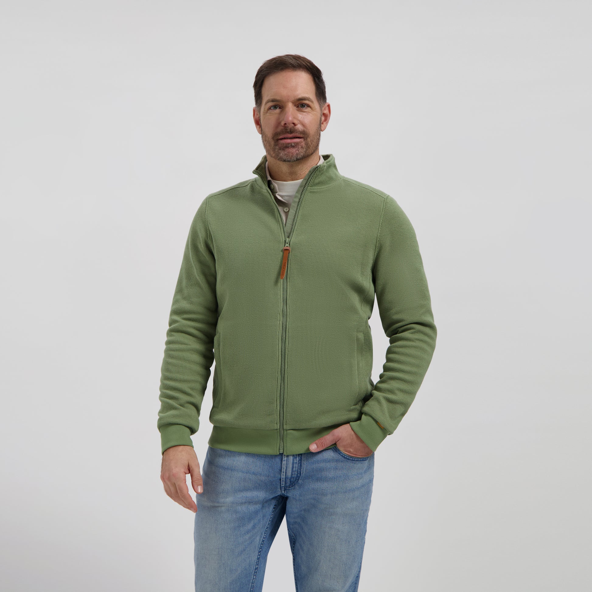 Kevin Men - Outdoor cardigan - Fleece lining - Green MV